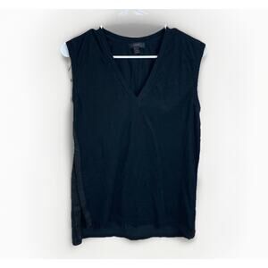 J. Crew Top Womens Size SM Black Sleeveless V-Neck Tunic Side Slits Side Stripes